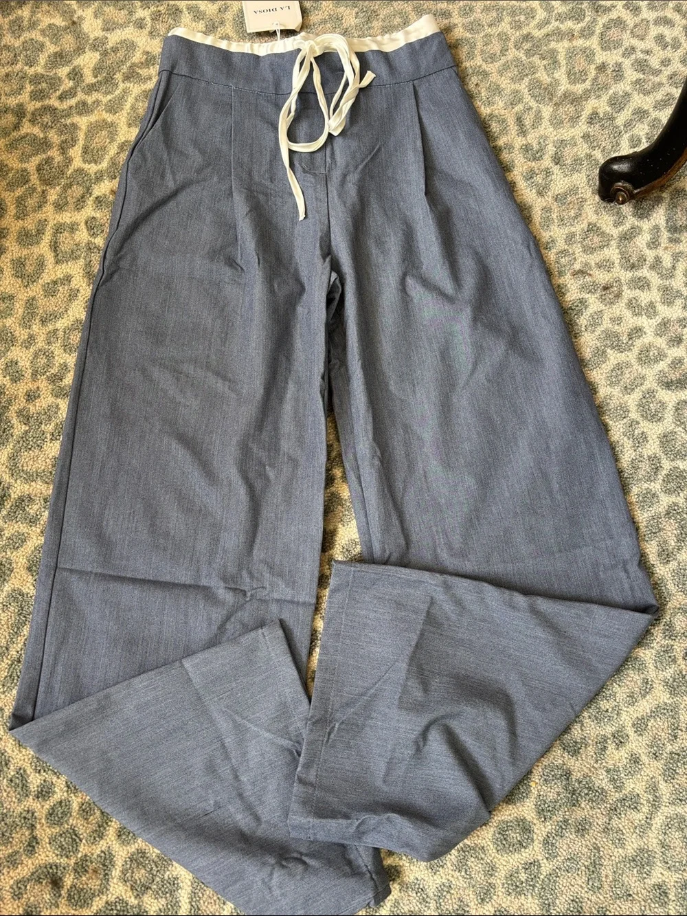 Women’s chambray  Drawstring Wide-Leg Pants - Blue brand new